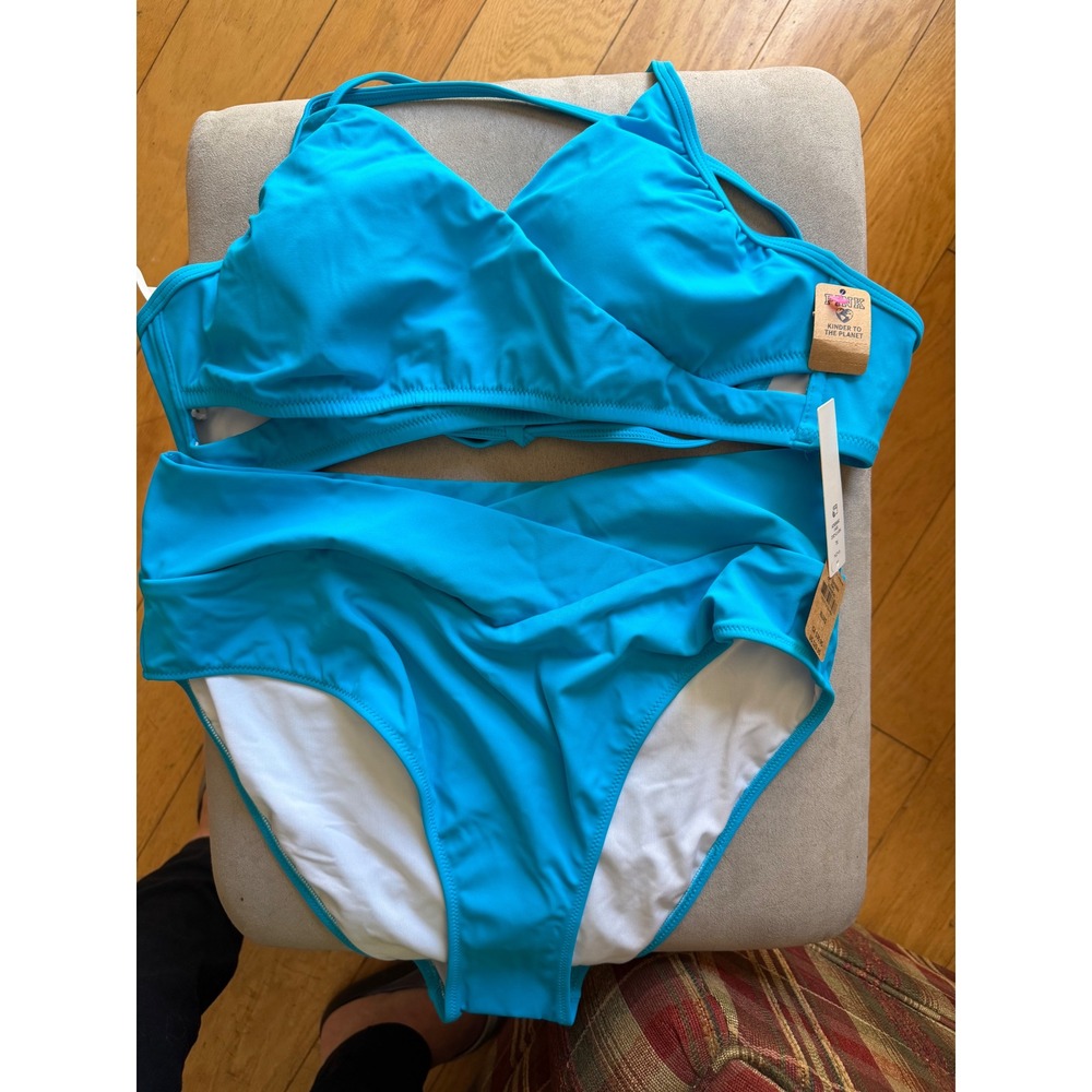 Victoria's Secret PINK Blue Wrap Bikini Set High Waist Crossover Swimsuit NWT